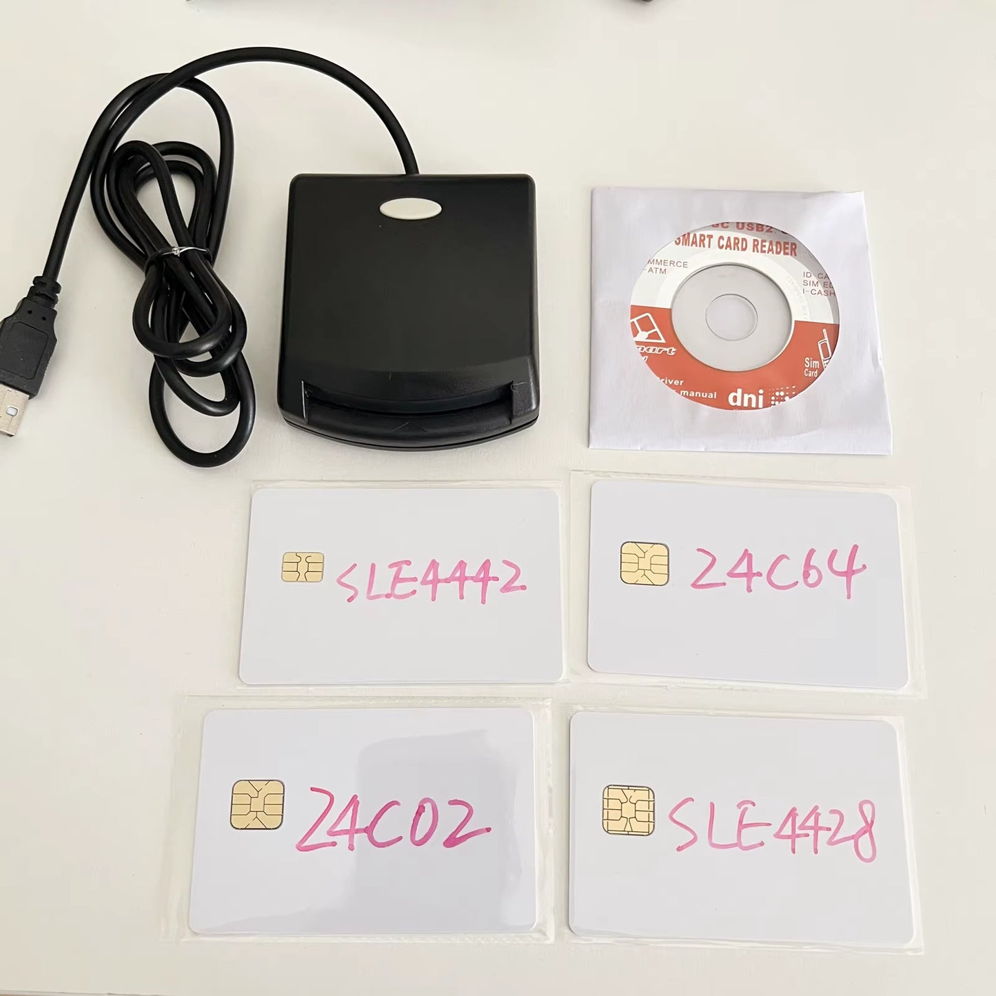 ISO7816 Contact EMV SIM Eid Smart Chip Card Reader Writer Programmer for Contact Memory Chip Card +2 PCS Test Cards&Sdk Kit